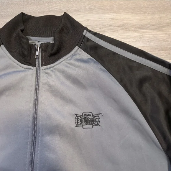 MMA Elite Men's Large Track Jacket Full Zip Black Grey Grunge Knuckles Wire - Picture 4 of 8